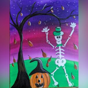 Drop 'n Go: Kids Paint & Pizza Party, Age 6+</br>"Dancing Skeleton"</br>Sun Oct 18</br>11:30am - 1:00pm</br>at Whitehorse Bowling, Simcoe