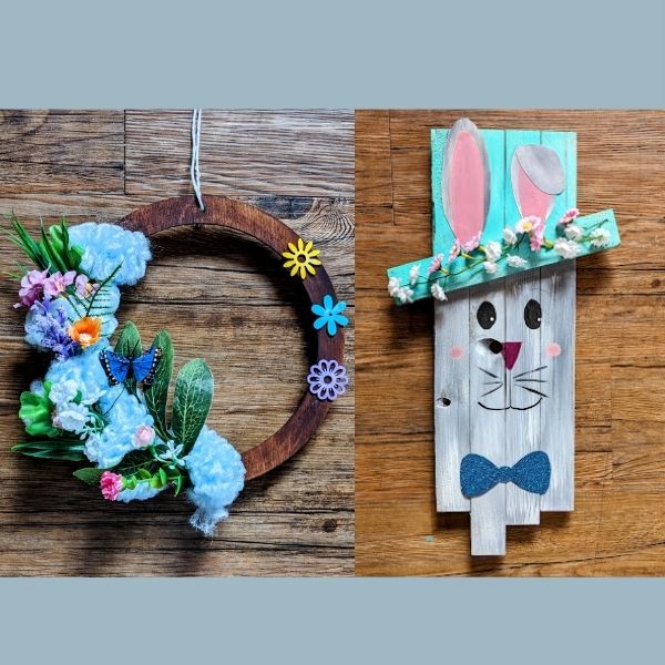 Kids March Break Craft & Pizza Party, Age 6+</br>"Wood Palette Bunny + Spring Wreath"</br>Mon March 16th</br>11:30am - 1:30pm