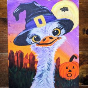 Kids Paint & Pizza Party 6+</br>"Witchy Ostrich"</br>Sun Oct 4</br>11:30am - 1:00pm</br>at Little Johnny's Pizza, Jarvis